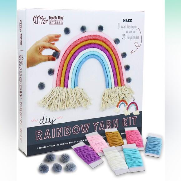 DIY Rainbow Yarn Bedroom Decor makes one wall hanging & two keychains NIN NEW - Picture 1 of 9